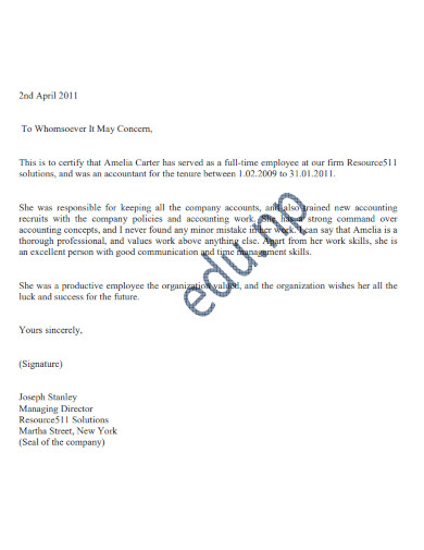 civil accountant experience letter