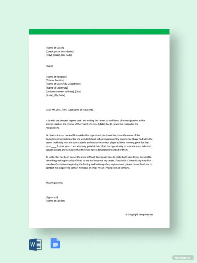 Coach Resignation Letter - 12+ Word, PDF Documents Download