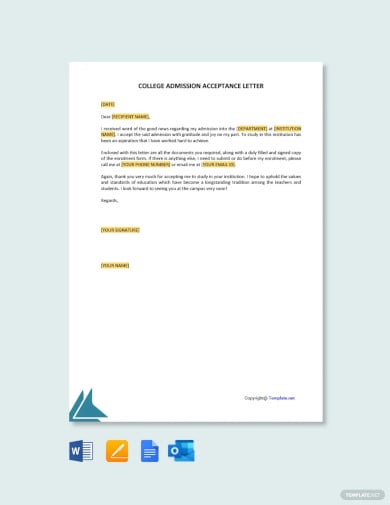 college admission acceptance letter template
