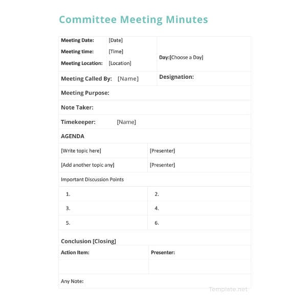 committee meeting minutes template