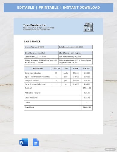 construction invoice book template