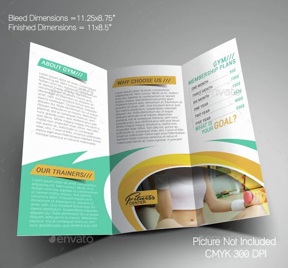 corporate fitness yoga center trifold brochure template