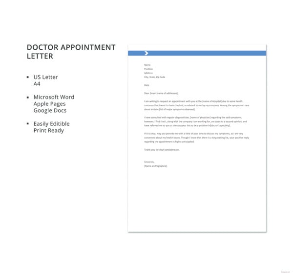 doctor appointment letter template