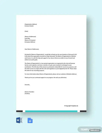 8+ Donation Acknowledgement Letter Templates - Free Word, PDF Format ...