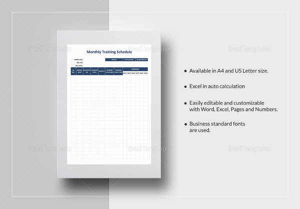 editable monthly training schedule template