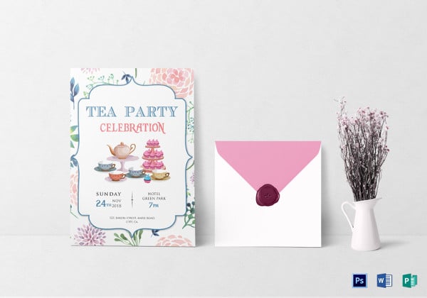 elegant tea party invitation photoshop template