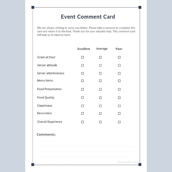 7+ Event Comment Cards PSD, EPS Vector, AI, Publisher, Apple Pages