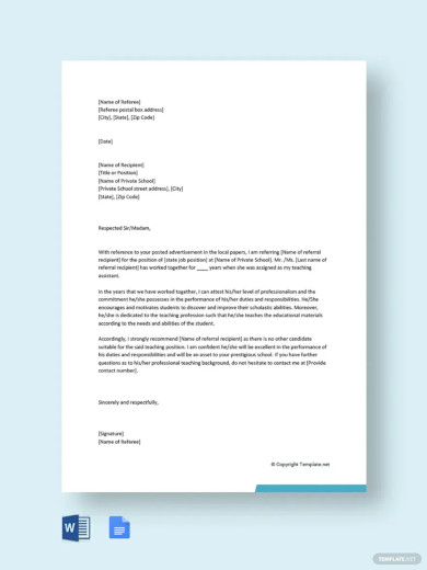 School Reference Letter Template - 12+ Word, PDF Documents Download!