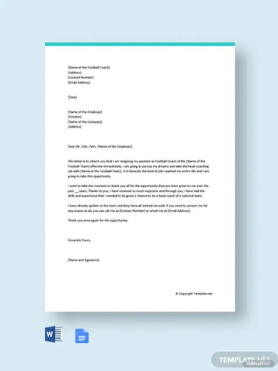 Coach Resignation Letter - 12+ Word, PDF Documents Download