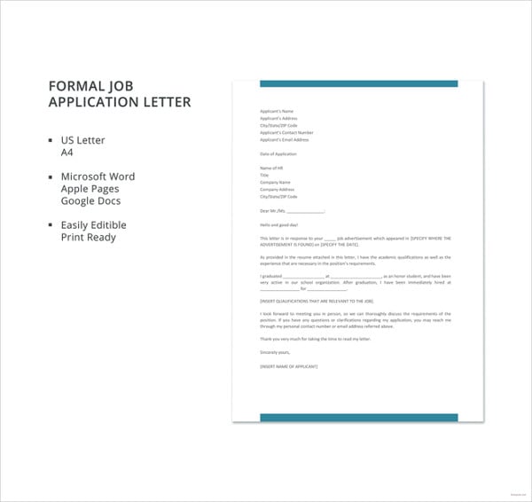 formal job application letter in word
