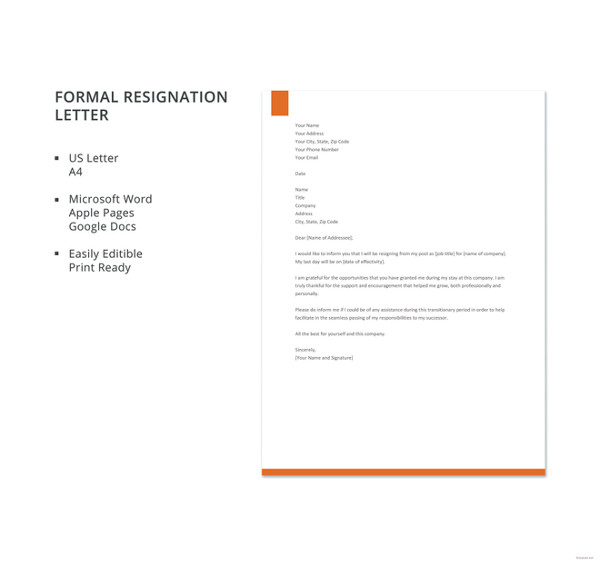 formal resignation letter