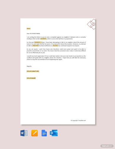 free complaint letter to landlord about noisy neighbors template