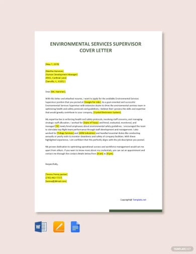free environmental services supervisor cover letter template