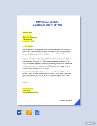 free financial services associate cover letter template