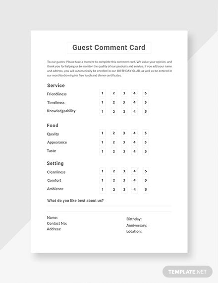 free guest comment card template