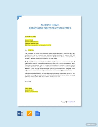 free nursing home admissions director cover letter template