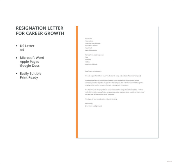 free resignation letter for career growth template