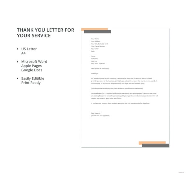 free thank you letter for your service template