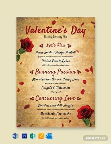 free valentines day menu template