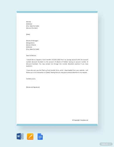 fund transfer letter to bank manager template