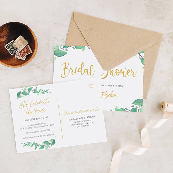 green bridal shower invitation postcard template