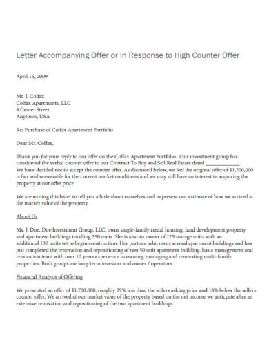 investment property counter offer letter