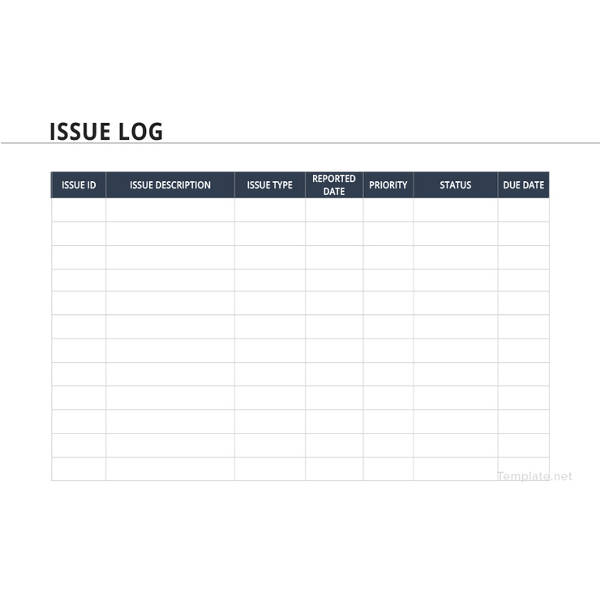 issue log template