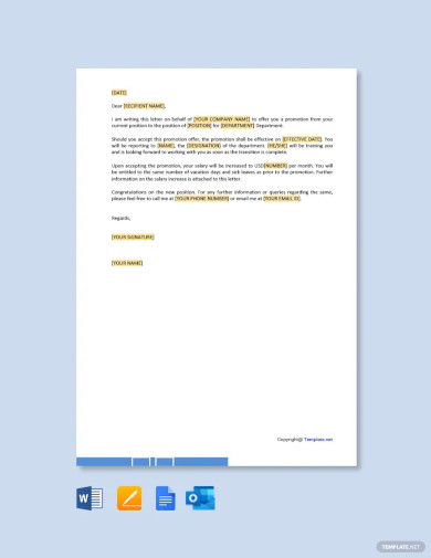 Promotion Offer Letter Template - 10+ Word Format Download!