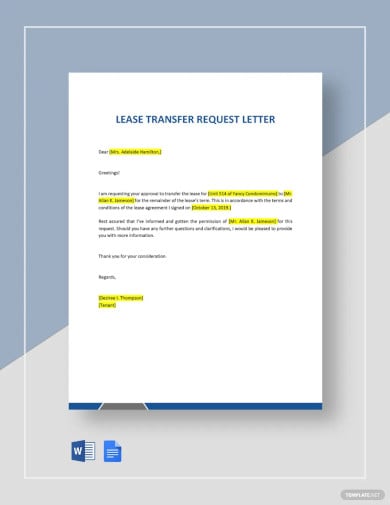 lease transfer request letter