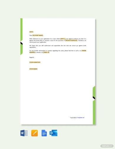 loan rejection letter from bank template