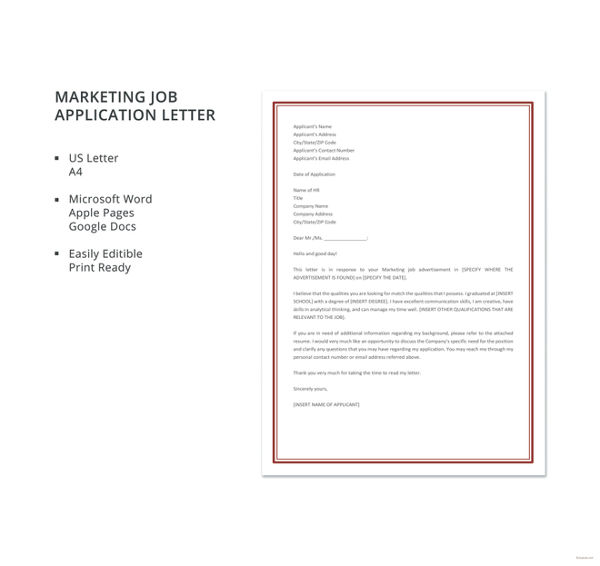 application letter for marketing graduates