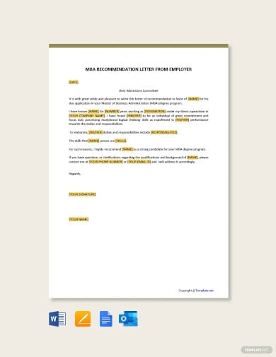 mba recommendation letter from employer template