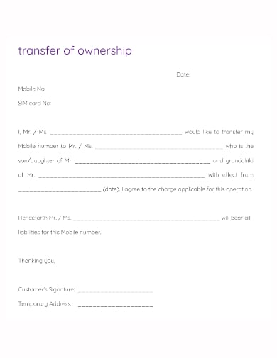 mobile ownership transfer letter template