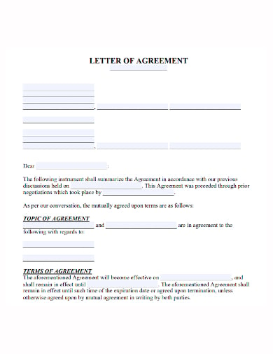 money deal agreement letter template