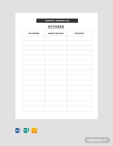 monthly reading log book template