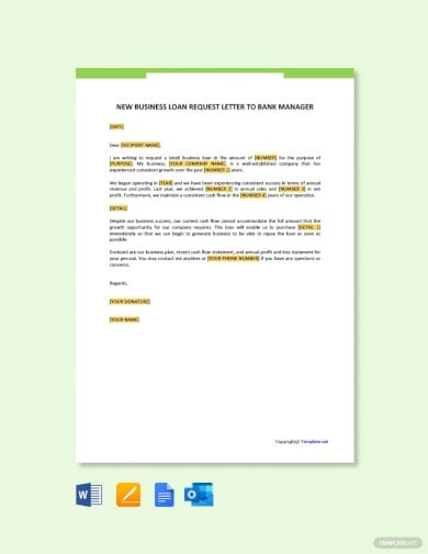 new business loan request letter to bank manager template