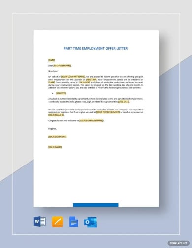 part time employment offer letter