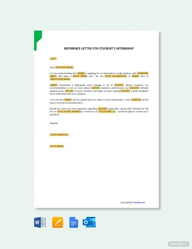 reference letter for internship student template