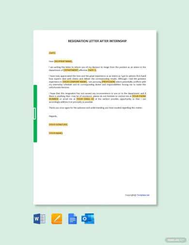 Internship Resignation Letter Template - 11+ Word, PDF Format Download!