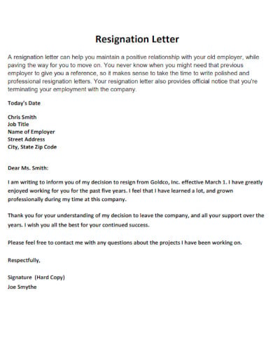 14+ Resignation Letter With 30 Day Notice Template - PDF, Word, Apple ...
