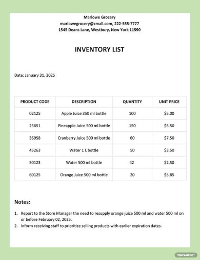 Restaurant Inventory List Templates 7 Free Word Pdf Format Download 