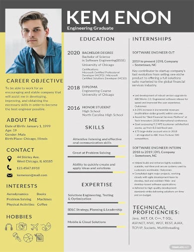 resume format for engineering freshers template