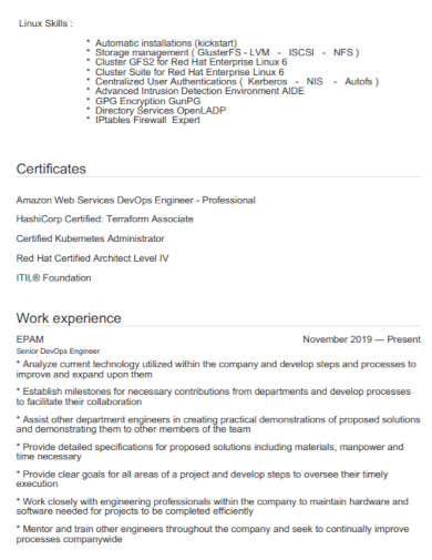 resume with linux experience