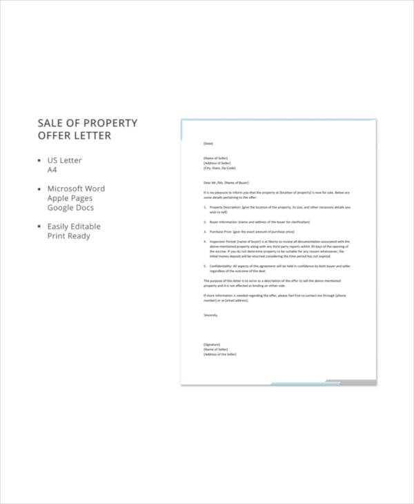 sale of property offer letter