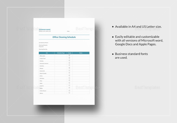 Office Cleaning Schedule Template 11 Free Word PDF Format Download 