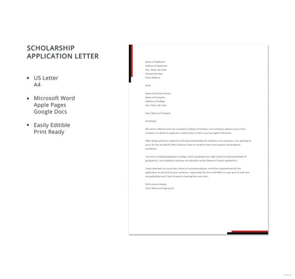 scholarship application letter template