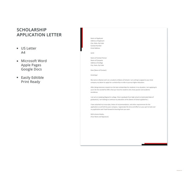 Scholarship Application Letters - 17+ Free Word, PDF Documents Download