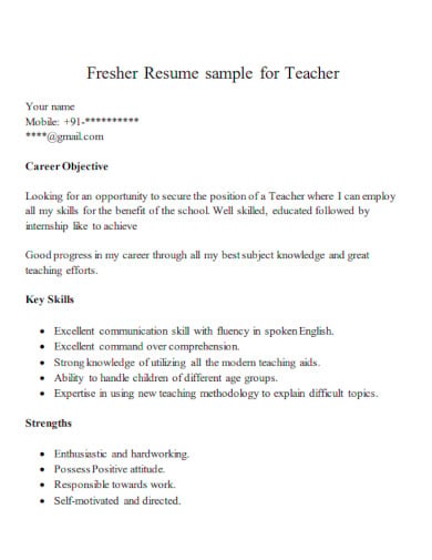 resume for lecturer post fresher