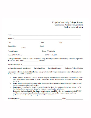 school transfer letter of intent template