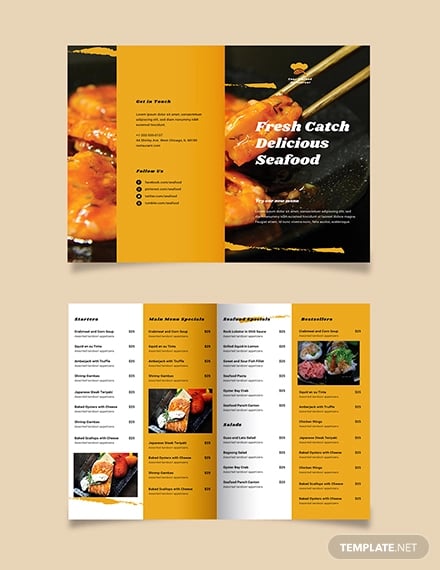 seafood restaurant take out bifold brochure template
